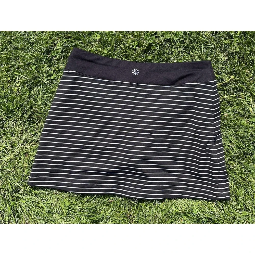 Athleta Skort Womens Small Black White Striped Athletic‎ Running Tennis Stretch